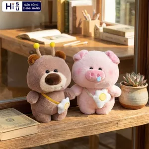 Gấu Bông Gấu Ong Nâu Và Heo Con Đeo Túi Trứng Rán Siêu Cấp Dễ Thương, Thú Nhồi Bông Size 25CM Quà Tặng Cho Bé