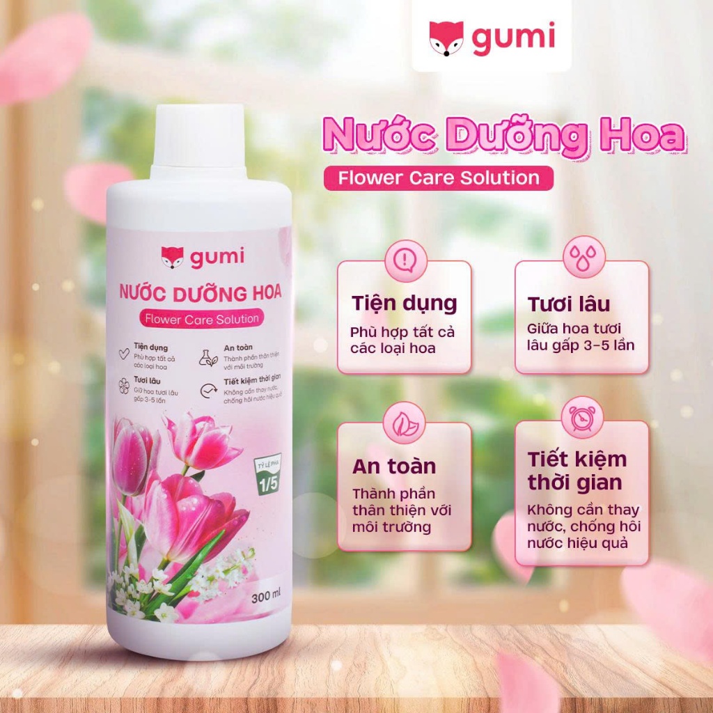 Nước Dưỡng Hoa GUMI 300ml Giữ Hoa Tươi Lâu, Không Màu Không Mùi, Chống Hôi Nước