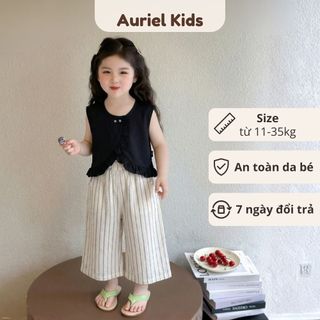 Đồ Bộ Bé Gái, Set Bộ Sát Nách Tiểu Thư Phối Quần Ống Suông Kẻ Sọc Cho Bé