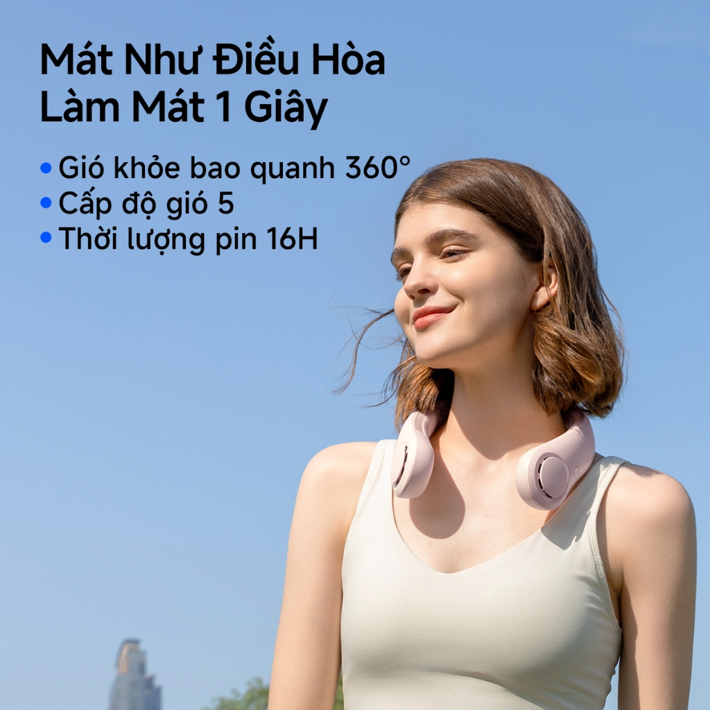 Quạt đeo cổ JisuLife 3, pin bền, 3 cấp gió, gọn nhẹ, tiện du lịch, ngoài trời, dùng hàng ngày