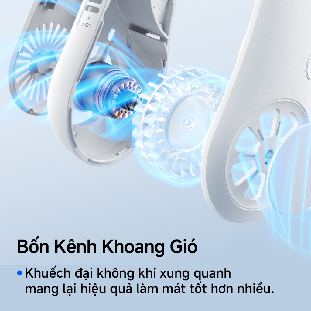Quạt đeo cổ JisuLife 3, pin bền, 3 cấp gió, gọn nhẹ, tiện du lịch, ngoài trời, dùng hàng ngày