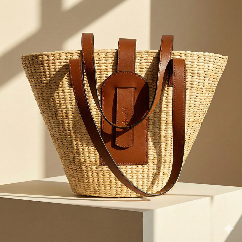 Túi Cói Large Basket Quai Da Thời Trang Chu Du