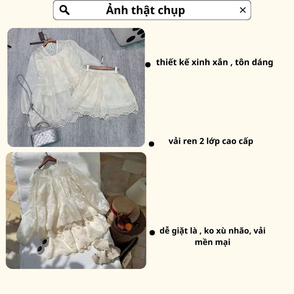 đồ bộ nữ , set đồ nữ babaydoll ren cổ V dài tay phối quần đùi siêu xinh thích  Donna HCOM25458