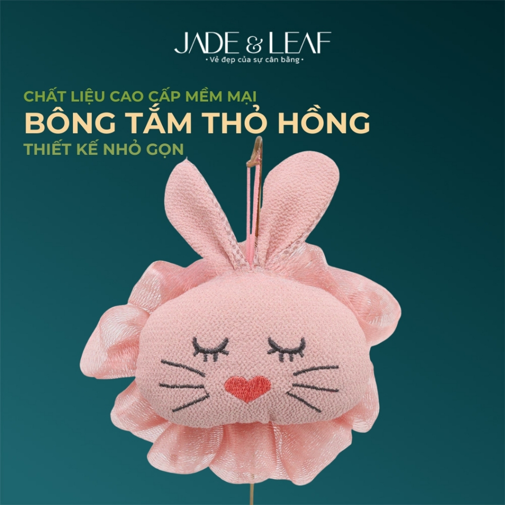 Bông Tắm Tạo Bọt Jade&Leaf Cao Cấp Hình Thỏ Hồng, Tạo Bọt Siêu Dày Siêu Mượt Hợp Da Nhạy Cảm