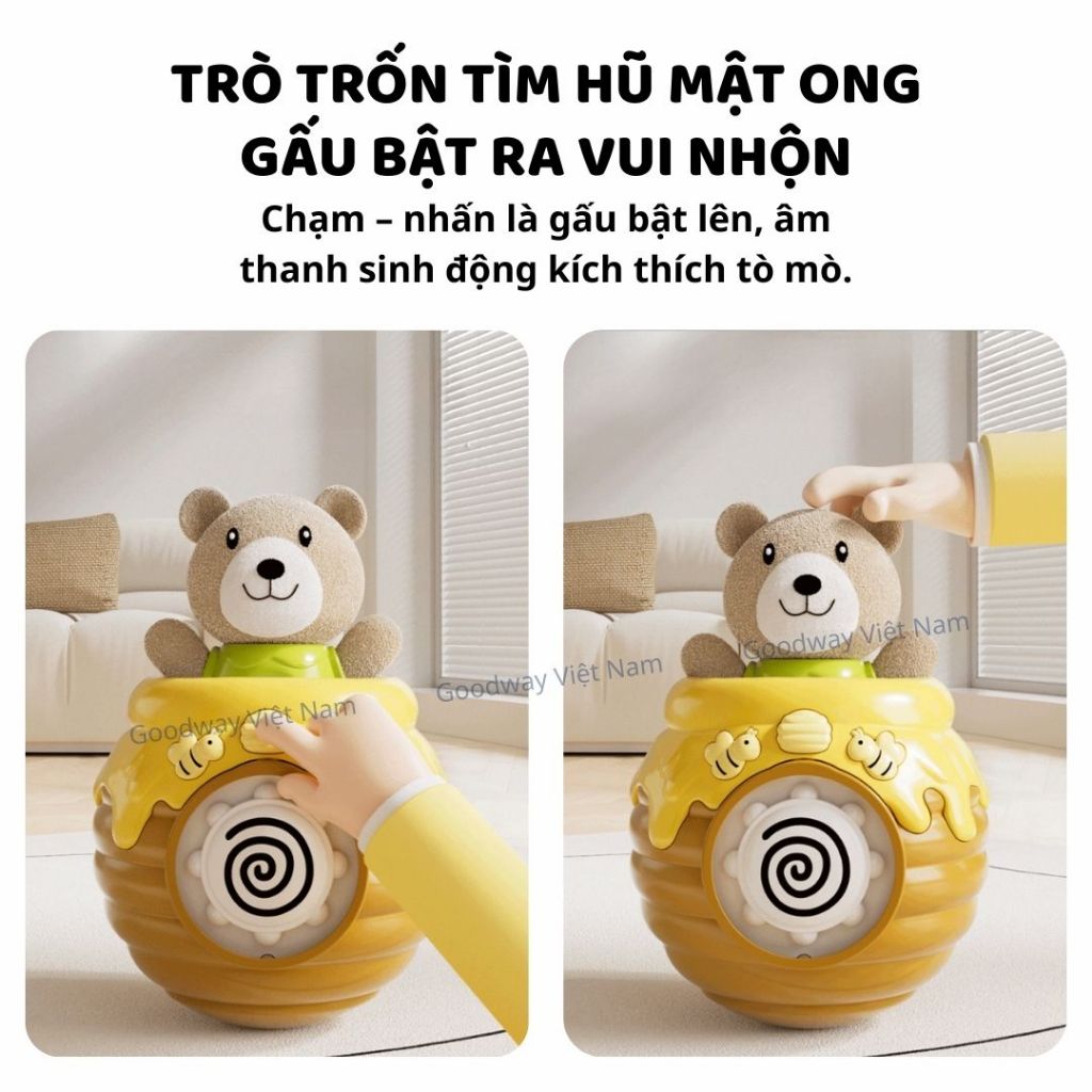Lật Đật Hình Gấu Phát Nhạc Cho Bé Tập Bò Goodway Pop-up Bear Đồ Chơi Âm Thanh Cho Bé Sơ Sinh