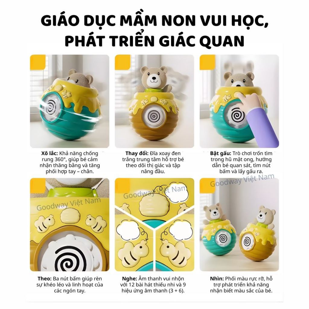 Lật Đật Hình Gấu Phát Nhạc Cho Bé Tập Bò Goodway Pop-up Bear Đồ Chơi Âm Thanh Cho Bé Sơ Sinh