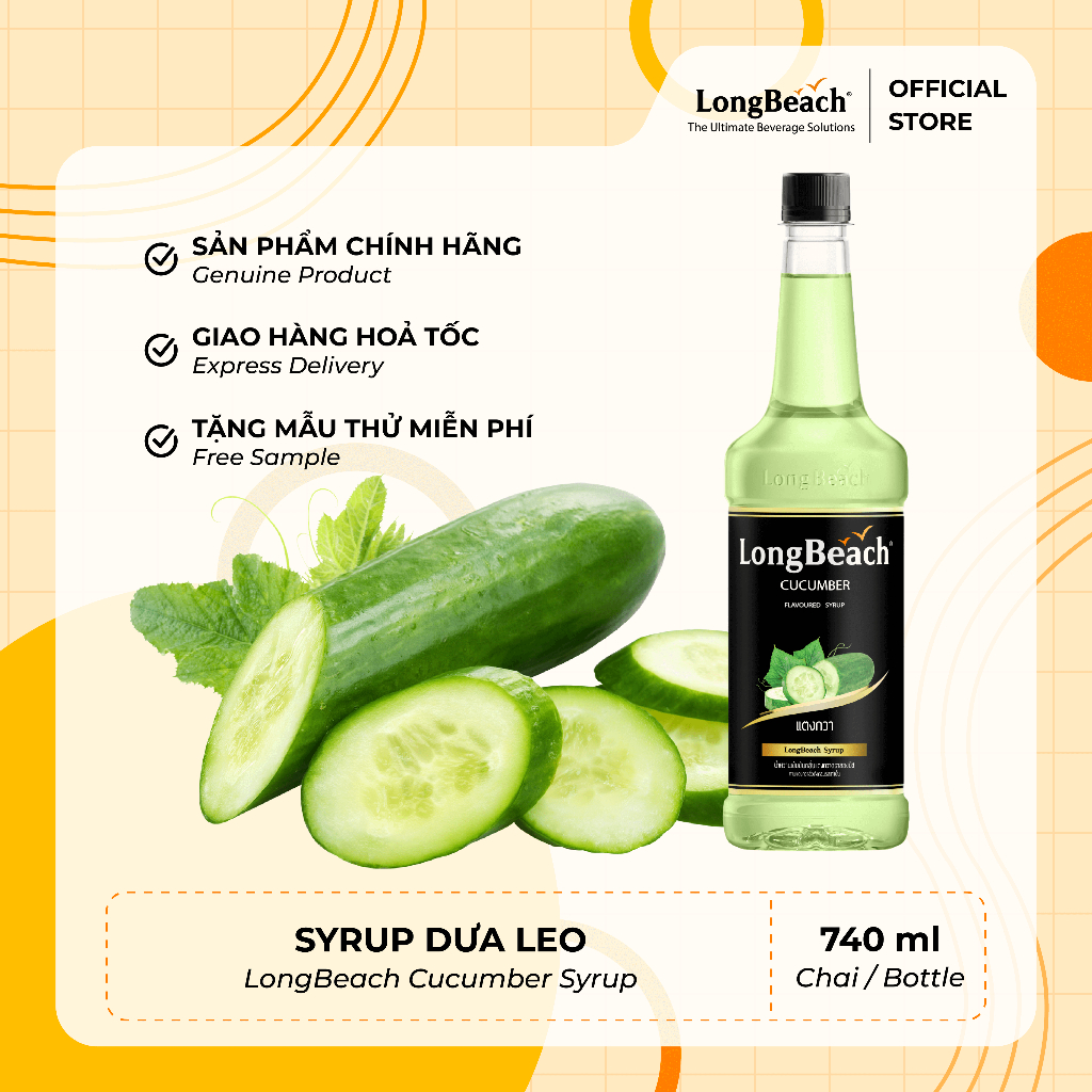 Siro Dưa Leo | Siro Dưa Chuột - LongBeach Cucumber Flavoured Syrup 740ml