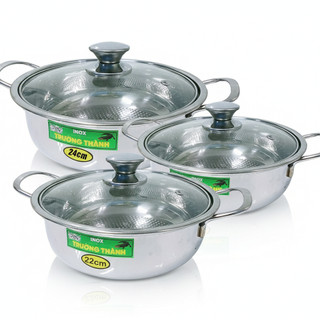 [Giá Xưởng] Nồi lẩu inox 304 Nắp kính đáy từ, size 22cm, 24cm,26cm,28cm  phù hợp ăn lẩu, xào thực phẩm