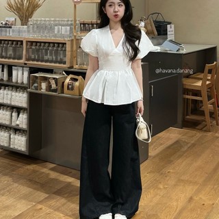 (HAVANA) Quần jeans suông ống rộng basic #7803 QJ369