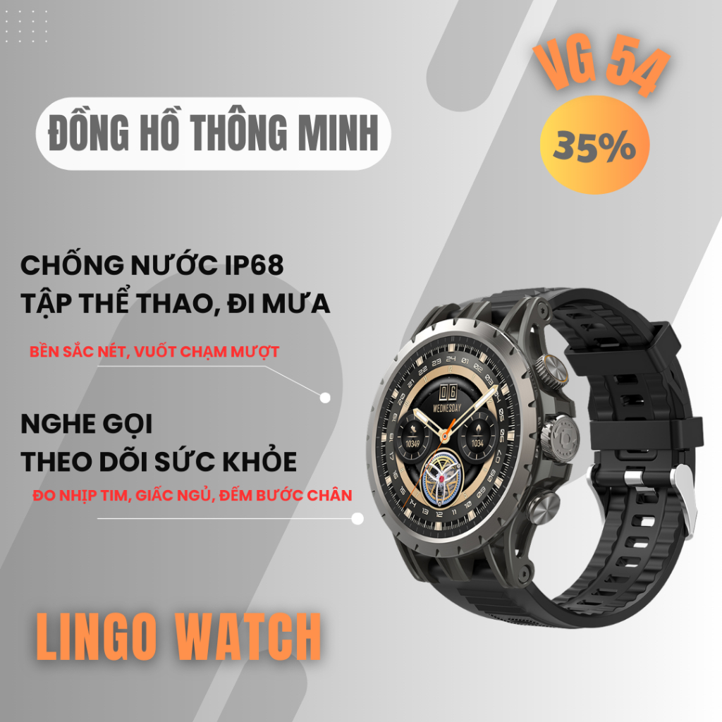 Đồng Hồ Thông Minh VG54 – Màn Hình 1.43", Pin 750mAh, Bluetooth 5.1, Chống Nước IP68 – Lingotrans