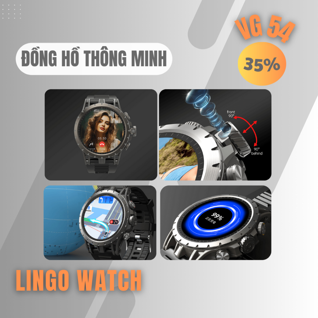 Đồng Hồ Thông Minh VG54 – Màn Hình 1.43", Pin 750mAh, Bluetooth 5.1, Chống Nước IP68 – Lingotrans