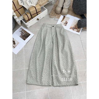Quần dạ hoa nhí lót lông dáng xuông baggy rộng cạp chun sau # #8980
