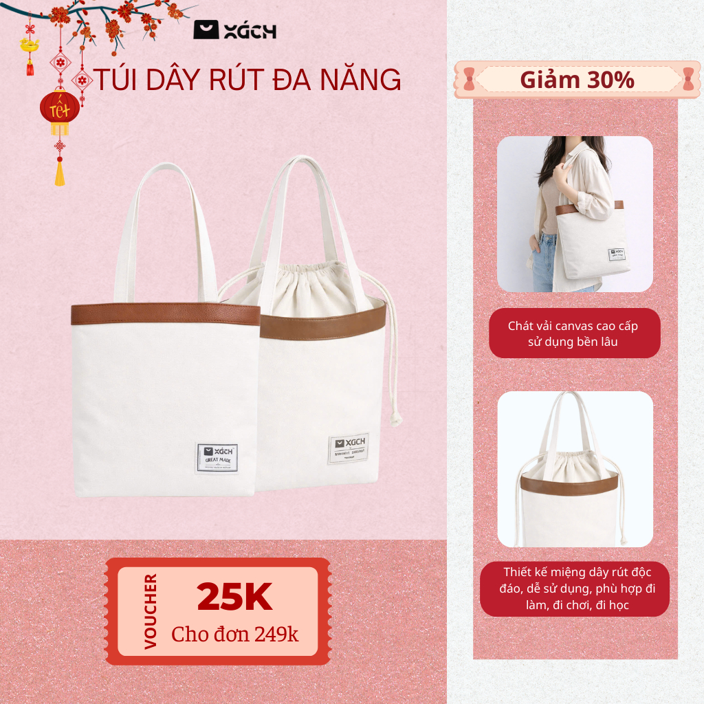Túi Tote Canvas Unisex Xách™ Miệng Dây Rút – Vải Canvas Dày Đứng Form ...