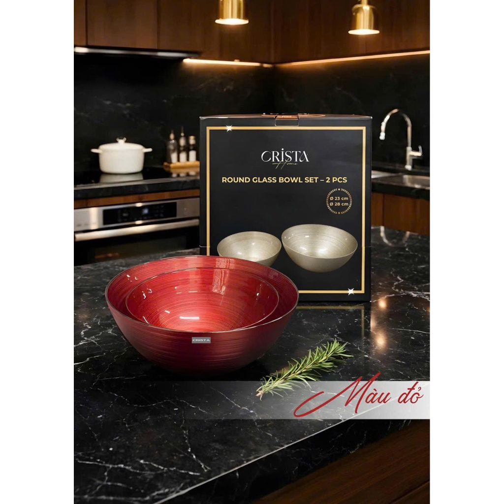 Bộ 2 Bát Thủy Tinh Tròn Crista Home 4.5L + 2.2L – Bát Tô Trộn Salad Cao Cấp Chuẩn Châu Âu