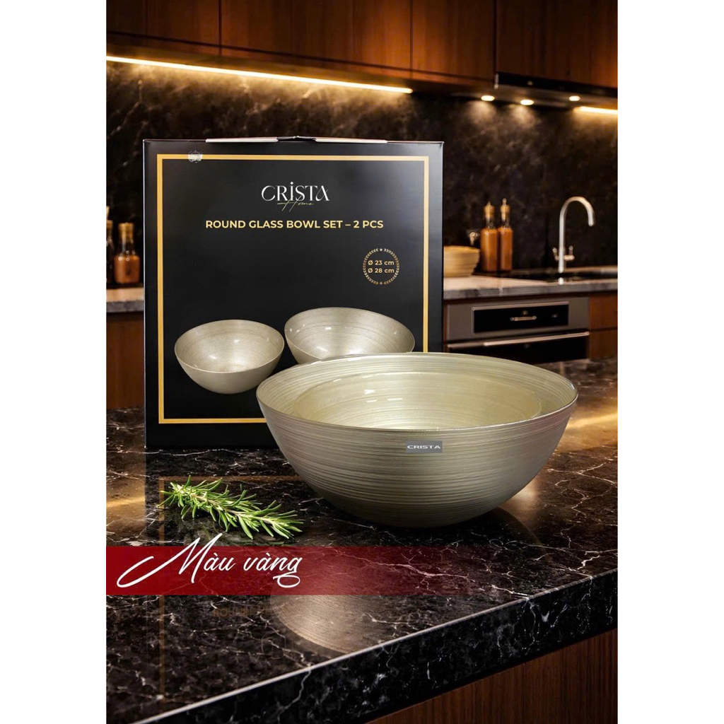 Bộ 2 Bát Thủy Tinh Tròn Crista Home 4.5L + 2.2L – Bát Tô Trộn Salad Cao Cấp Chuẩn Châu Âu
