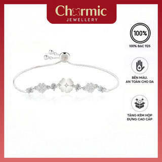 Lắc tay bạc rút cỏ 4 lá đính đá trắng Chormic, vòng tay bạc ý S925 nữ xi bạch kim sang trọng