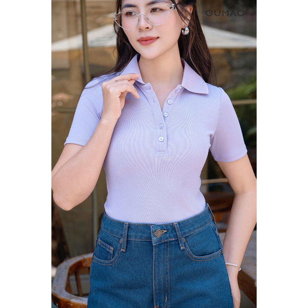 Áo Polo Nữ GUMAC Form Slimfit Phối Nẹp Khuy Trẻ Trung PLF03002