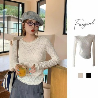 Áo len mỏng Forgirl áo len nữ ren tay dài hoạ tiết trám chiết eo ôm body chất xốp nhẹ T092