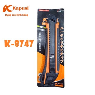 Dao Rọc Giấy Kapusi K-8747 Cao Cấp Khổ 18mm, Lưỡi Thép CRV SK5 Sắc Bén, Cán Nhựa Bọc Cao Su, Tặng 3 Lưỡi, BH 12 tháng