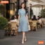 Đầm thiết kế BEMINE cổ sơ mi xẻ V tùng váy xếp ly phù hợp đi chơi-B200