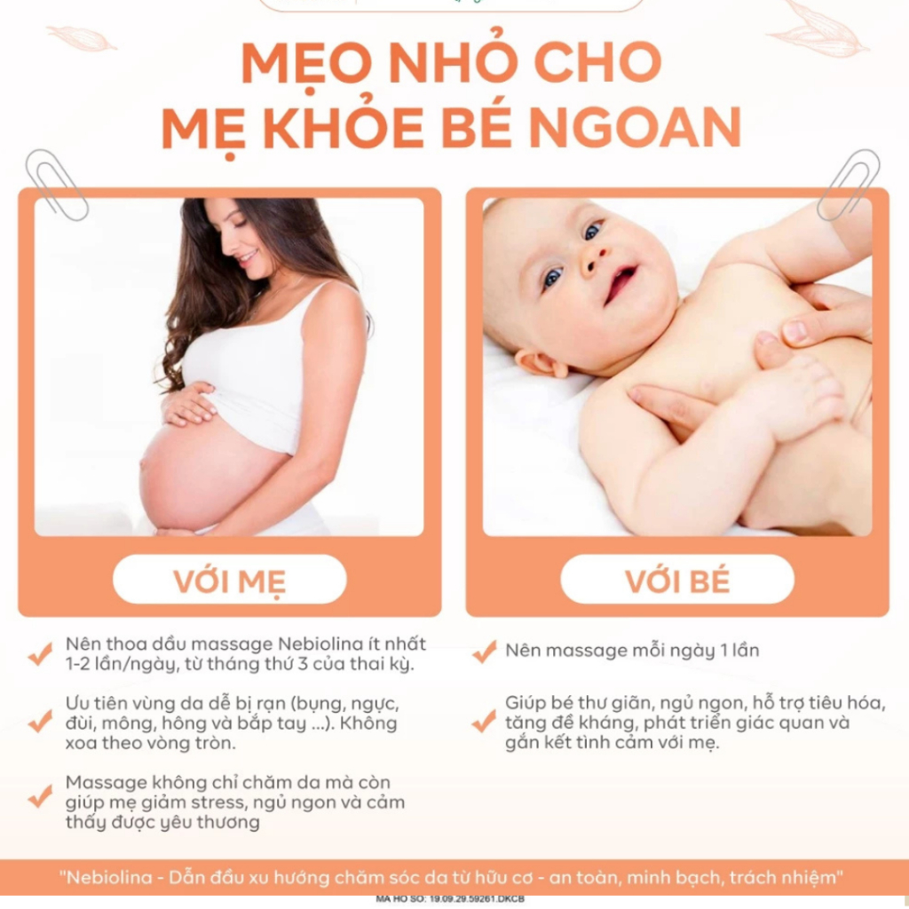 Dầu Massage cho Mẹ & Bé chiết xuất Yến Mạch Hữu Cơ NeBiolina Mờ Vết Rạn Cho Mẹ Và Dưỡng Ẩm Cho Bé chai 100ml
