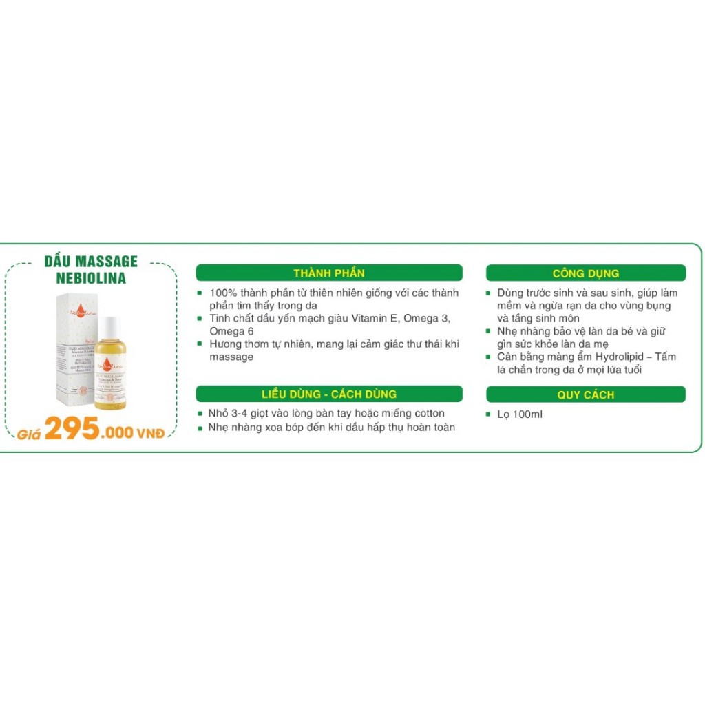 Dầu Massage cho Mẹ & Bé chiết xuất Yến Mạch Hữu Cơ NeBiolina Mờ Vết Rạn Cho Mẹ Và Dưỡng Ẩm Cho Bé chai 100ml