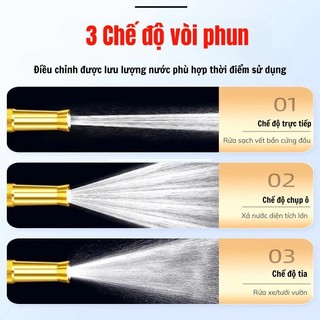 Bộ Vòi Xịt Tăng Áp Đa Năng 5M – Kèm Đầu Nối, Vòi Phun 3 Chế Độ, Áp Lực Mạnh, Ống Chống Rò Rỉ