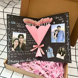 Thiệp bó hoa tặng anniversary, tặng người yêu, tặng kỉ niệm dán 4 ảnh - Jasmine Handmade - scrapbook ideas, scrapbook mi