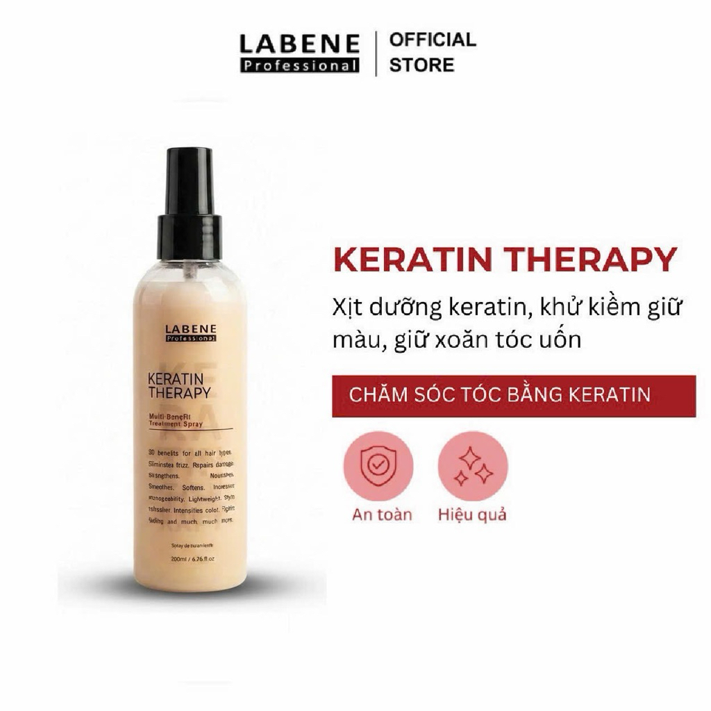 Xịt dưỡng chăm sóc tóc Keratin Therapy LABENE 200ml, khử kiềm giữ màu, giữ xoăn tóc uốn mới 2025