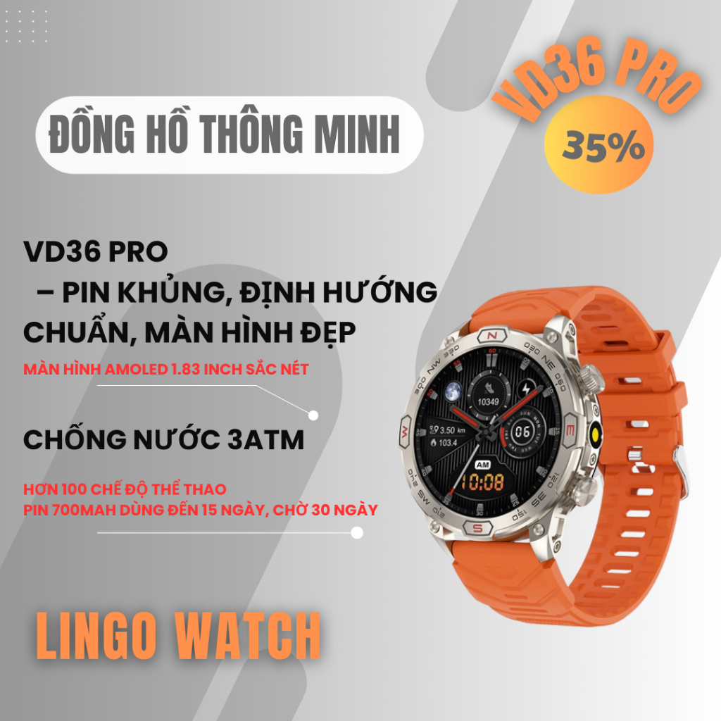 Đồng Hồ Chuyên Thể Thao Thông Minh VD36 PRO – AMOLED 1.43", Gọi Bluetooth, IP68 – Lingotrans