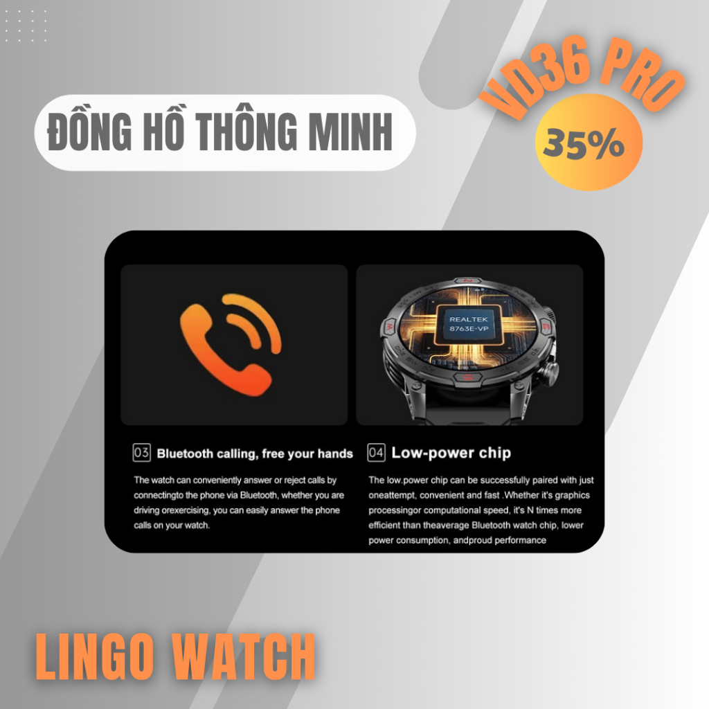 Đồng Hồ Chuyên Thể Thao Thông Minh VD36 PRO – AMOLED 1.43", Gọi Bluetooth, IP68 – Lingotrans