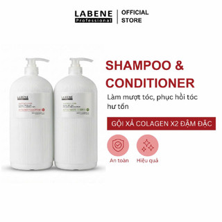 Gội xả Collagen x2 đậm đặc phục hồi tóc hư tổn hiệu quả, làm mềm mượt mái tóc 2000ml*2 | LABENE