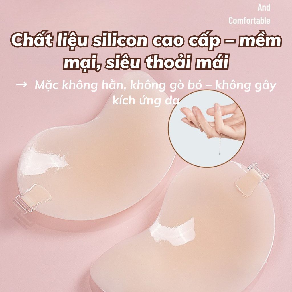 Miếng dán ngực Mango tàng hình keo silicon bám dính tốt tệp da khóa cài trước tiện lợi LANIXA D0156