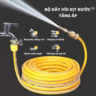 Bộ Vòi Xịt Tăng Áp Đa Năng 5M – Kèm Đầu Nối, Vòi Phun 3 Chế Độ, Áp Lực Mạnh, Ống Chống Rò Rỉ