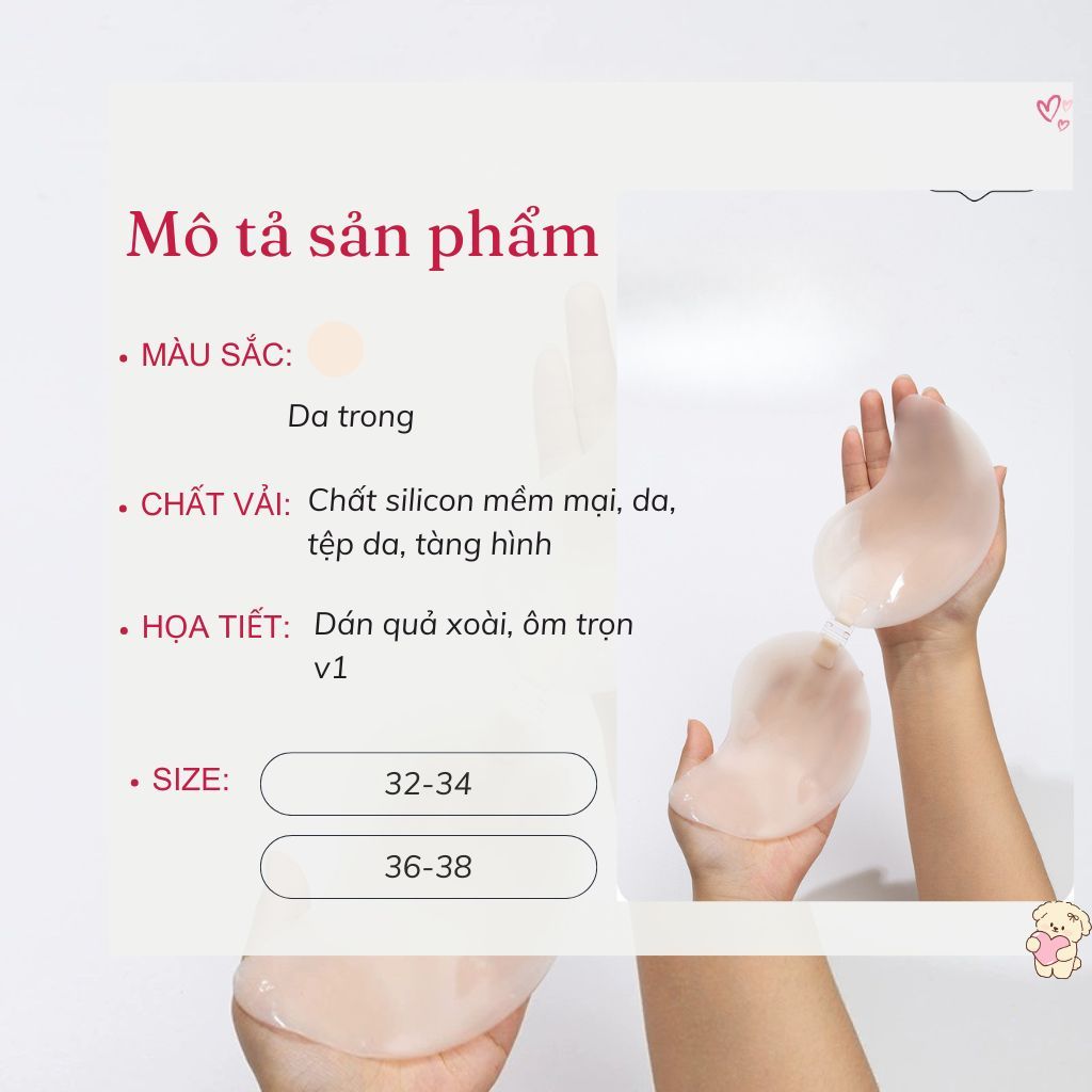 Miếng dán ngực Mango tàng hình keo silicon bám dính tốt tệp da khóa cài trước tiện lợi LANIXA D0156