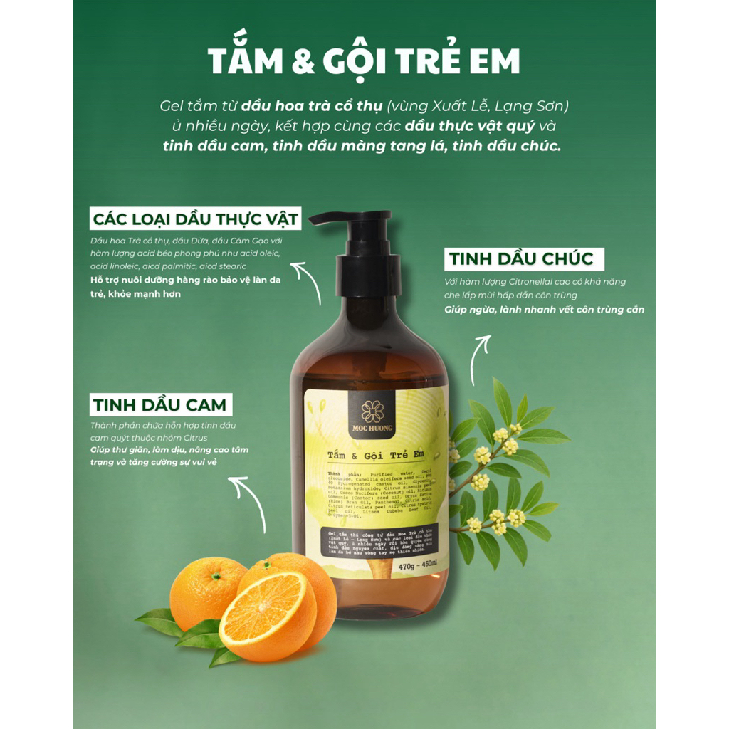 Gel Tắm Gội Trẻ Em Tự Nhiên Mộc Hương