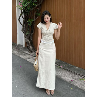 NuSe Linen Top / By cor/ Áo Kiểu nữ Linen cổ V tay bồng