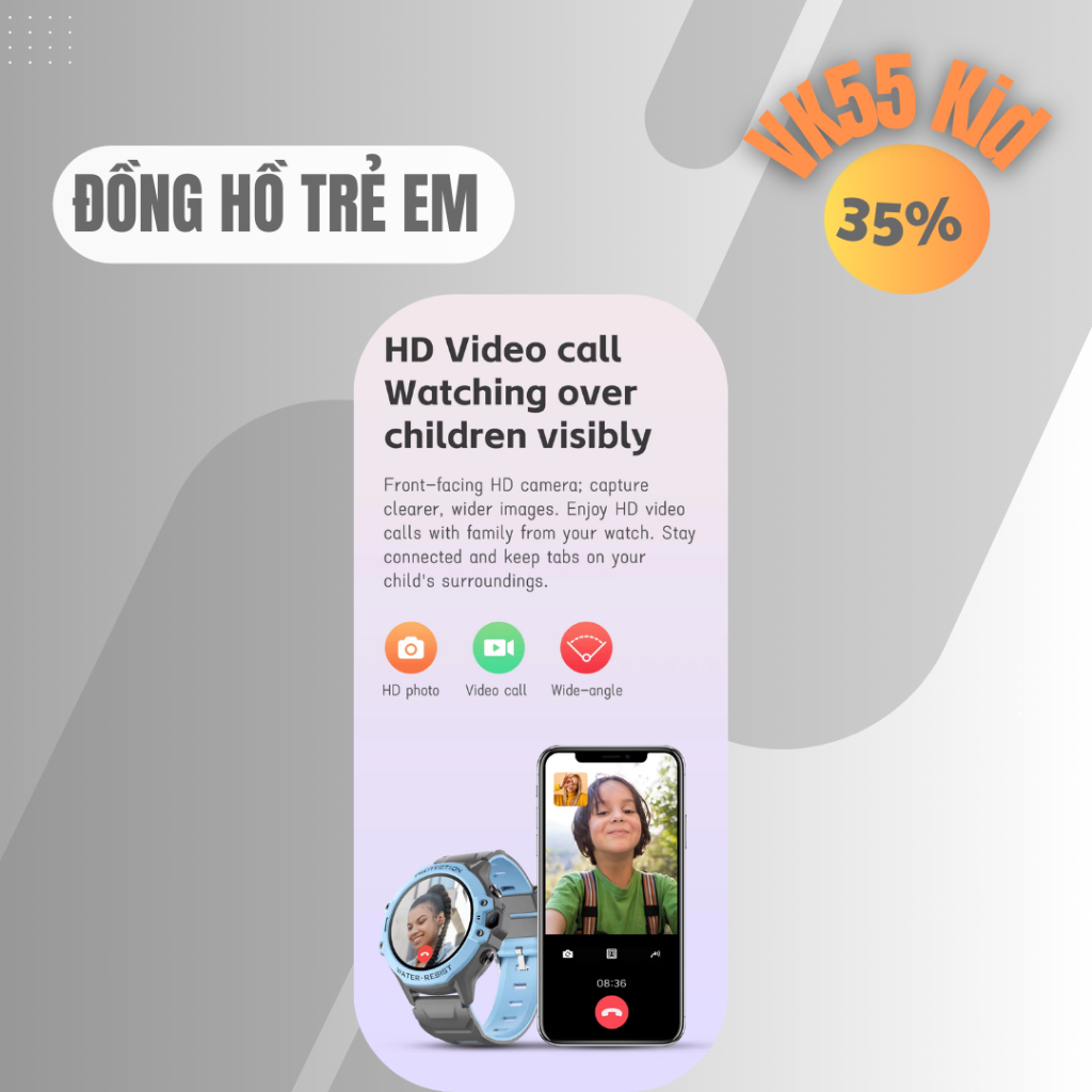 Đồng Hồ Thông Minh Trẻ Em VK55 – Gọi Video , Định Vị GPS, Pin 700mAh, Chống Nước IPX7 - Lingotrans
