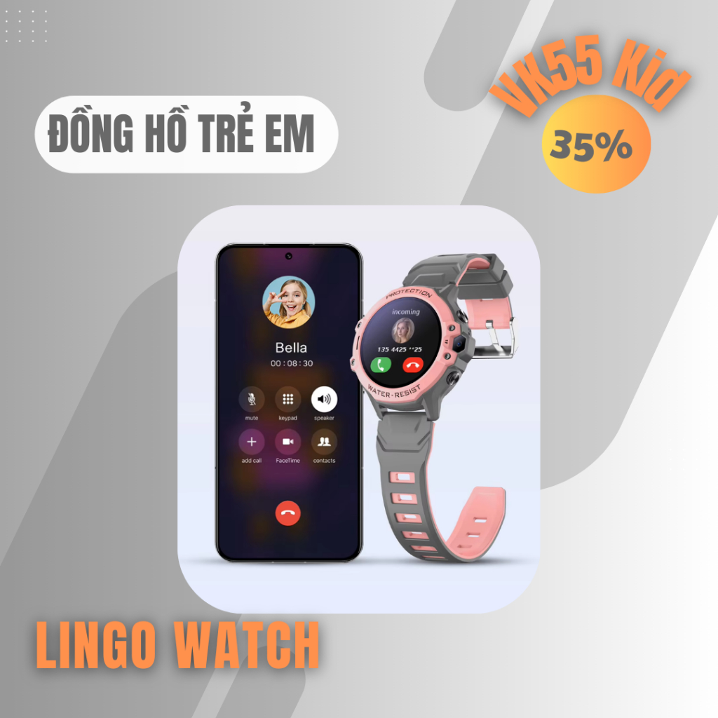 Đồng Hồ Thông Minh Trẻ Em VK55 – Gọi Video , Định Vị GPS, Pin 700mAh, Chống Nước IPX7 - Lingotrans