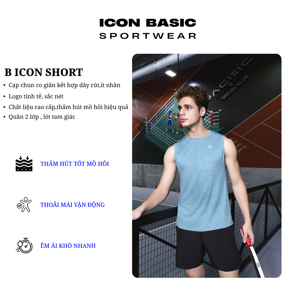 B ICON SHORT  Quần nam thể thao 2 lớp lót- ICON BASIC Sportwear
