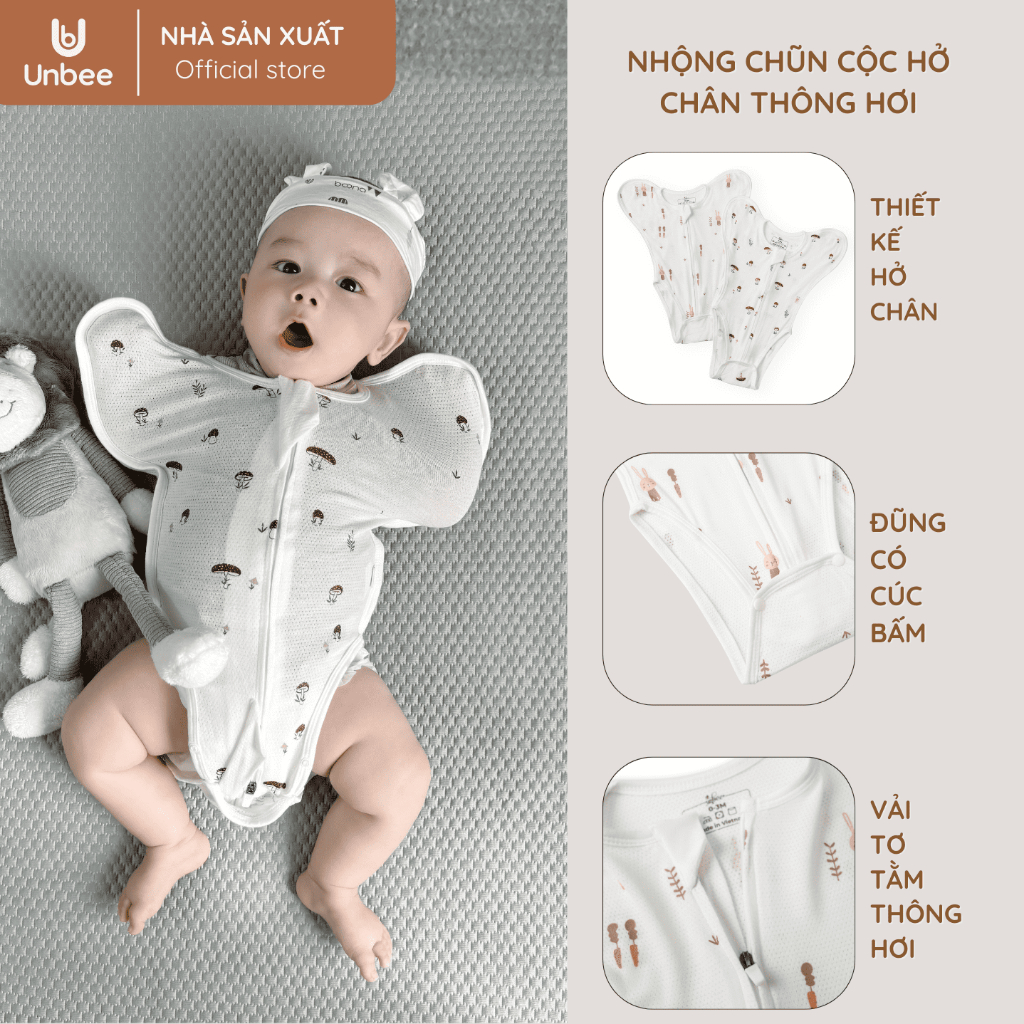 Nhộng Chũn Hở Chân Unbee Vải Tơ Tằm Chống Giật Mình Giúp Bé Ngủ Ngon, Thoải Mái Vận Động