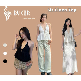 𝗦𝗶𝘀 𝗟𝗶𝗻𝗲𝗻 /By Cor/ Áo Linen cổ yếm có mút hở lưng