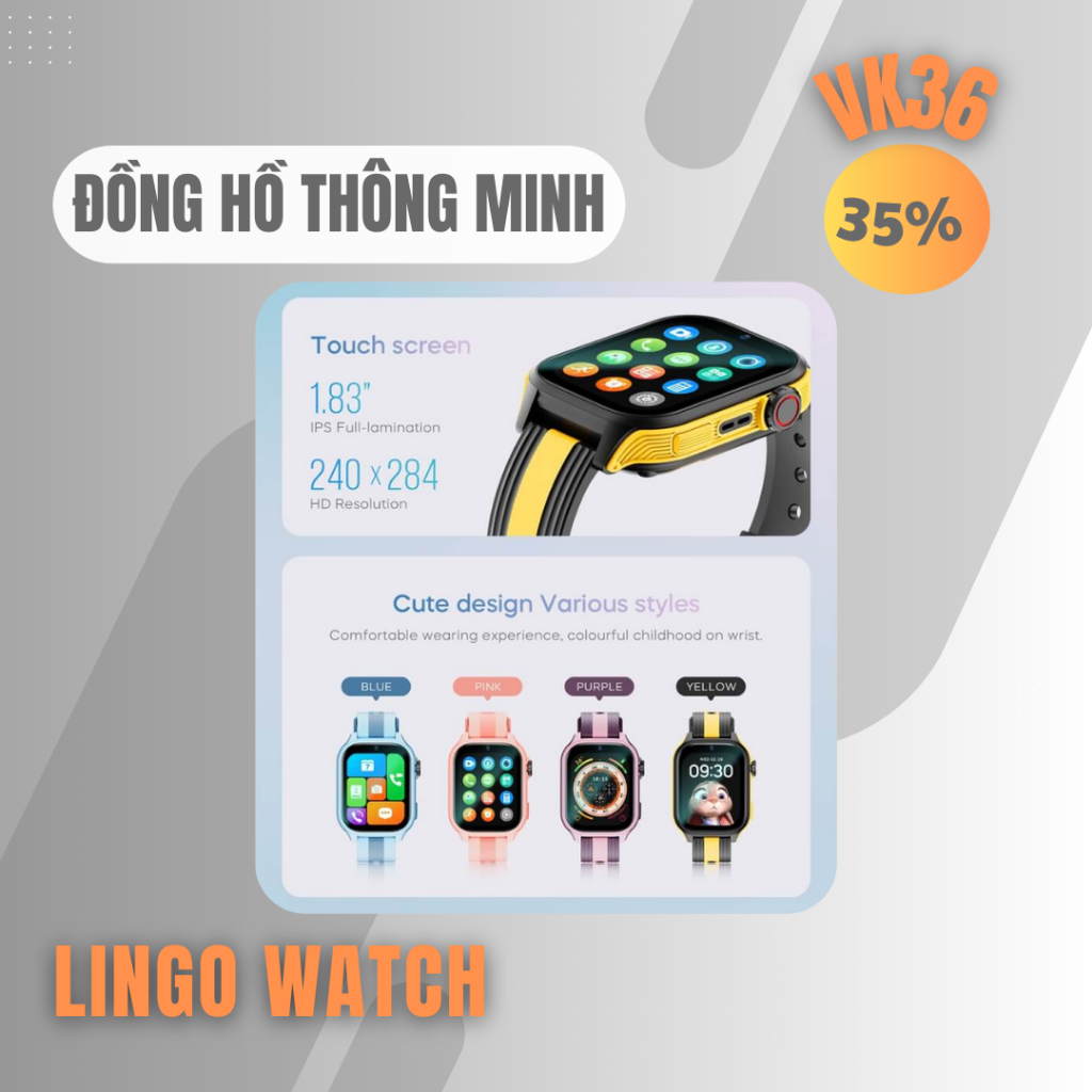 Đồng Hồ Thông Minh Trẻ Em VK36 – Gọi Video 4G, Định Vị GPS+WiFi, SOS, Chống Nước IP67 - Lingotrans