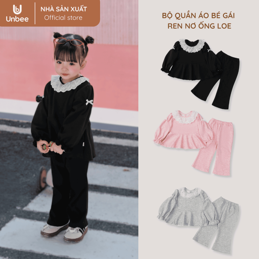 Bộ dài tay bé gái UNBEE chất liệu modal chấm bi co giãn mềm mại - Bộ đồ thu đông bé gái dễ thương