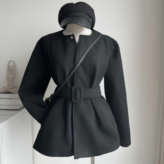 Áo khoác dạ ép dáng dài ForgirlStudio áo dạ tiểu thư kèm đai giấu cúc T056