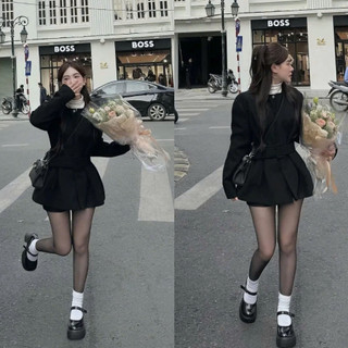 Áo khoác dạ ép dáng dài ForgirlStudio áo dạ tiểu thư kèm đai giấu cúc T056