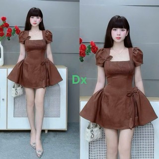 Đầm thời trang Nữ mẫu mã mới xịn mịn chất rubi tay phồng cổ vuông dập ly đều đặn dập hoa váy mini xòe 5 màu siêu tôn da