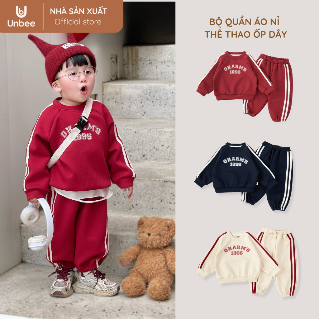 Bộ Thể Thao Cho Bé Trai Bé Gái Unbee Chất Nỉ 2 Da Lông Mềm Ấm - Set Dài Tay Mùa Đông