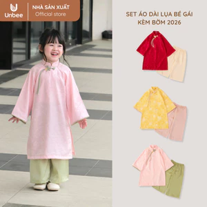 Áo Dài Lụa Bé Gái Unbee Kèm Bờm - Áo Dài Tết Truyền Thống Cho Bé 1-4 Tuổi