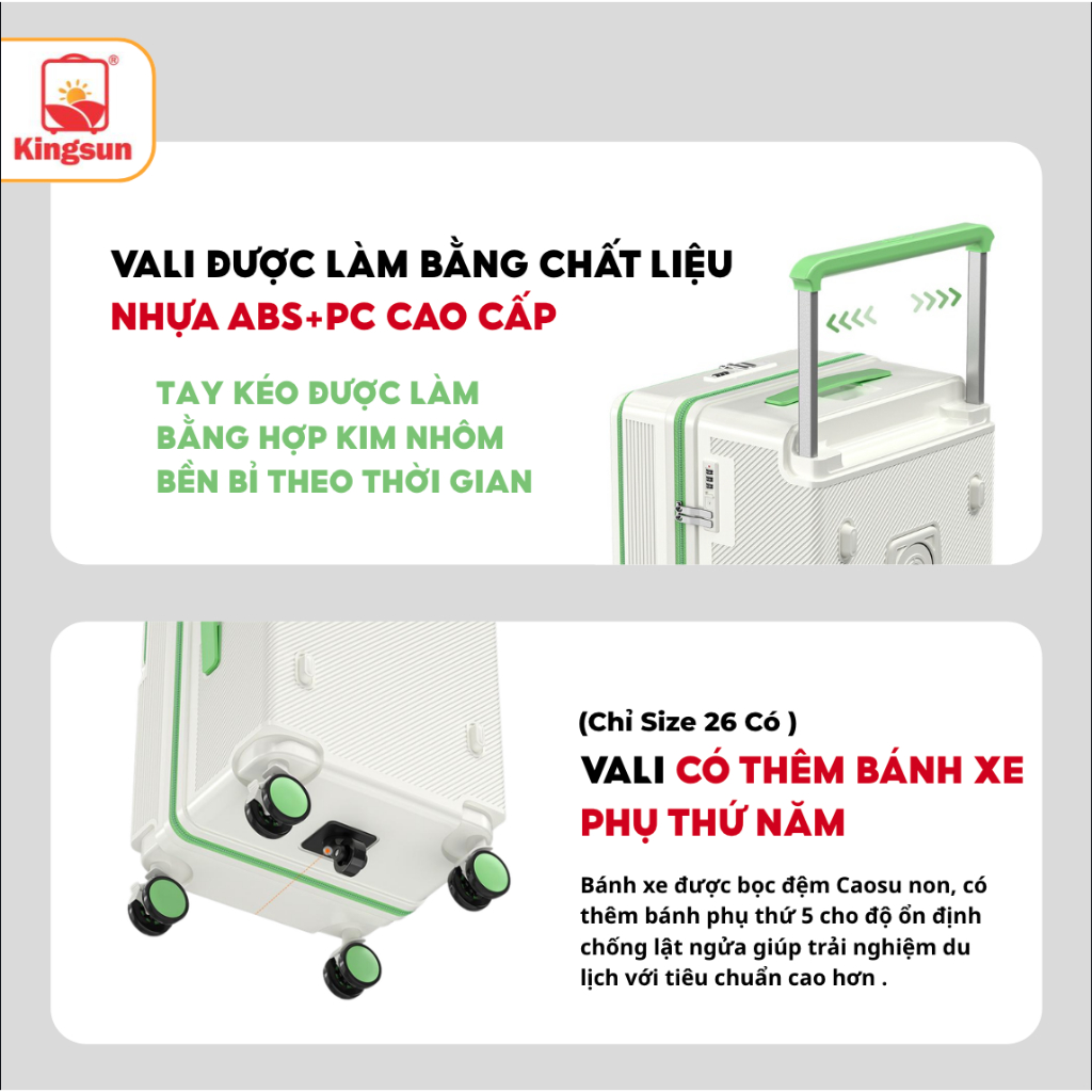 Vali Kéo Thanh Kéo Mở Rộng M09 Size 20/26 Có Ngăn Mở Phía Trước Chất Liệu Nhựa ABS+PC Cao Cấp
